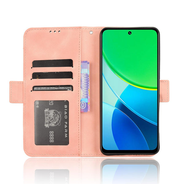 For vivo Y19s 4G Skin Feel Calf Texture Card Slots Leather Phone Case(Pink)