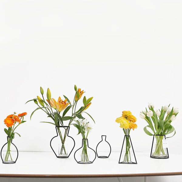 Black Iron Flower Vase Frame Plant Holder, Decorating Indoor Cafe Home, Size: 12cm x 23cm
