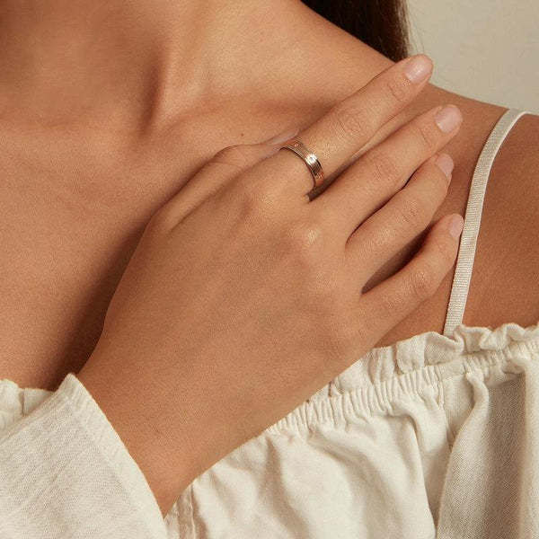 BSR358 Sterling Silver S925 Two-color Electroplated Zircon Starburst Ring(No.7)