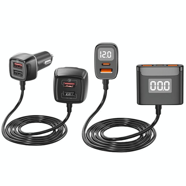 One For Four Car Charger QC3.0 Fast Charge 4USB Car Front And Rear Seat Car Charger, Style: Upgraded Edition