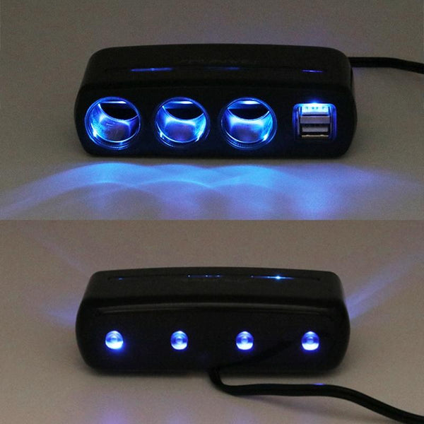 SHUNWEI SD-1939 120W 3A Car Independent Switch 3 in 1 Dual USB Charger Cigarette Lighter (Grey)