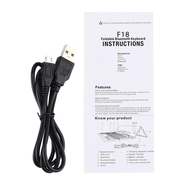 F18 Ultra-slim Rechargeable Foldable 58 Keys Bluetooth Wireless Keyboard with Holder (Gold)