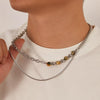 OPK GX2414 Personalized Simple Stainless Steel Double Layer Chain Splicing Tiger Eye Stone Necklace