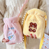Plush Embroidery Washable Can Be Crossbody Water-Filled Warm Water Bag Pink Bunny+Strap
