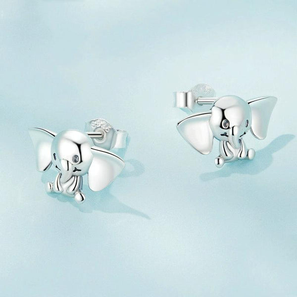 SCE1537 S925 Sterling Silver Elephant Cute Animal Stud Earrings