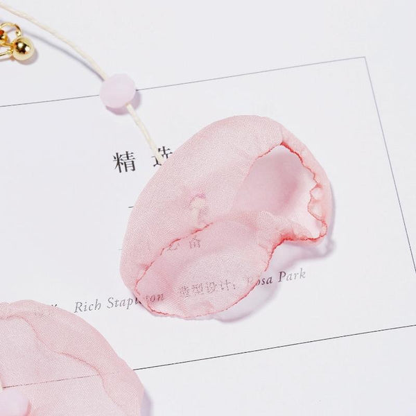 Long Exaggerated Fabric Art Handmade Petal Earrings, Color: E1908-28 Red