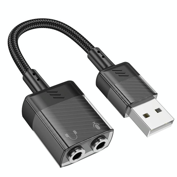 hoco LS37 Spirit Transparent 2 in 1 USB to 3.5mm External Sound Card(Black)