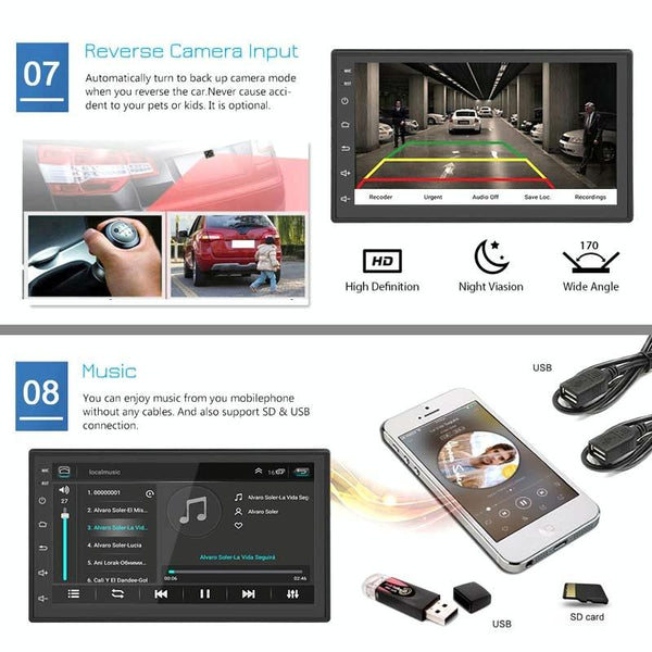 A2222KT 7 Inch Android Navigation WiFi Version 2+64G GPS Bluetooth 2.5D Screen Car Central Control MP5 Player, Style:Standard+4Lights Camera