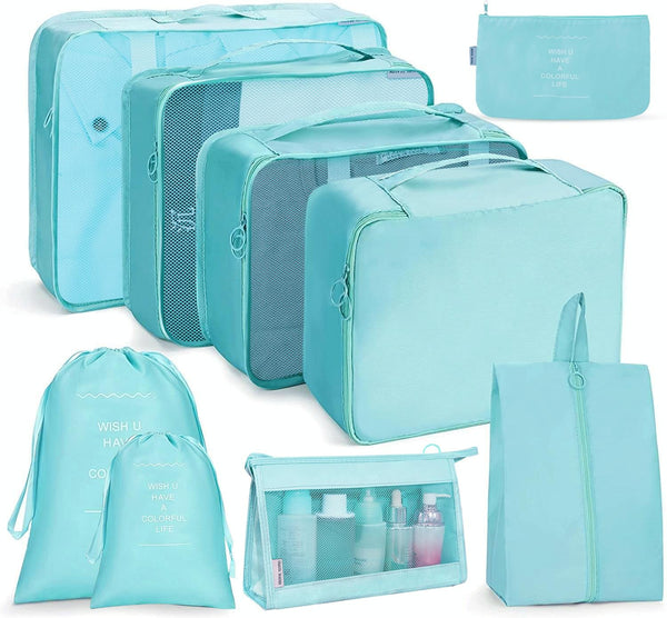 9 In 1 Cosmetic Bag Travel Storage Bag Set Folding Storage Bag(Bright Blue)