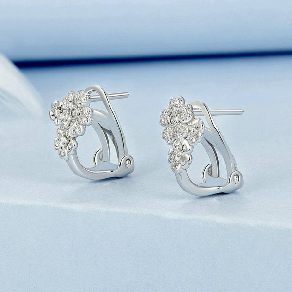 S925 Sterling Silver Platinum Plated Zircon Flower Earrings(BSE975)
