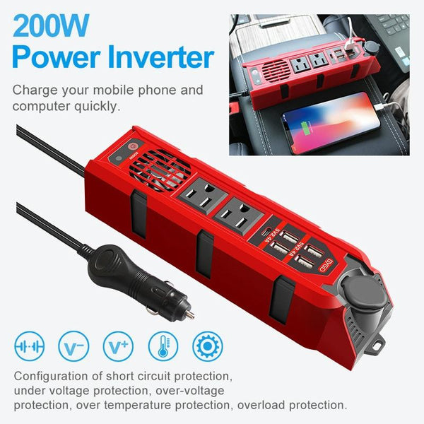 12V to 110V 200W Car Correction Sine Wave Inverter, US Plug