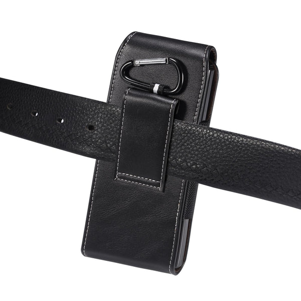 Lambskin Texture Leather Waist Bag for Folding Mobile Phone(Black)