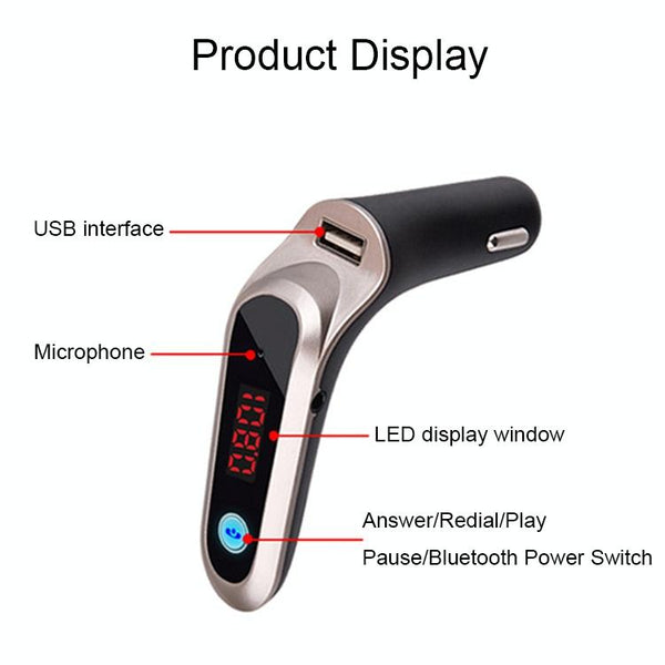 S7 Smart Digital Display Music Player Calling Car Charger, Color: Black
