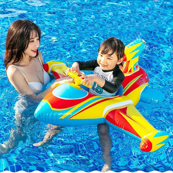 Children Thickened Inflatable Airplane Shape Seat Mount Swimming Ring(White)