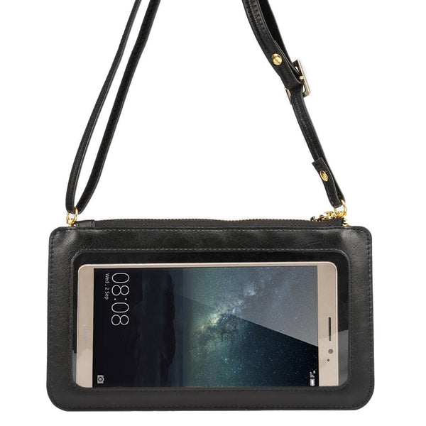 Universal Crazy Horse Texture Touch Screen Wallet Style PU Leather Shoulder Bag for Galaxy Note 8 & Mega 6.3, Huawei Mate 8 / Mate 7, etc. 6.3 inch Below(Black)