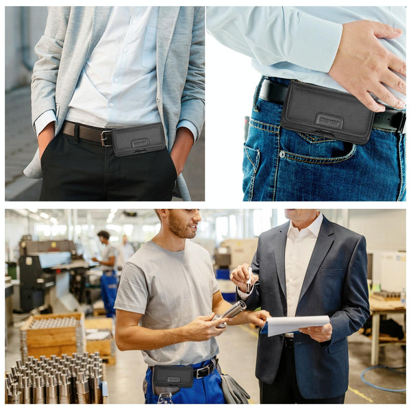 HAWEEL 4.7-6.1 inch Nylon Cloth Phone Belt Clip Horizontal Carrying Pouch with Card Slot (Black)