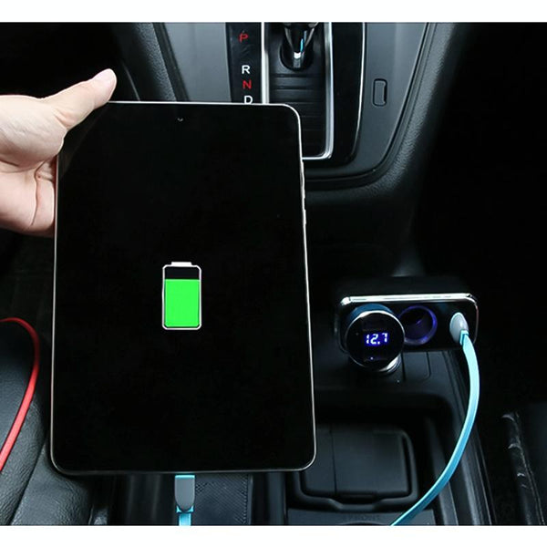 SHUNWEI SD-1909 80W 0.8A Car 2 in 1 USB Charger 90 Degree Free Rotation Cigarette Lighter (Black)