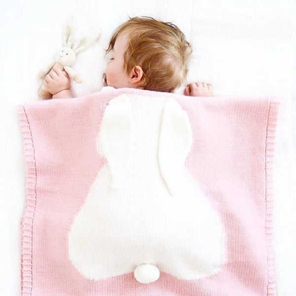 Rabbit Pattern Stereoscopic Ears Baby Knitted Blanket(Pink)