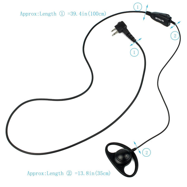 RETEVIS R-122 2 Pin D Shape Soft Ear Hook Earphone Microphone for Motorola GP68/GP88/GP300/2000/CT150/P040