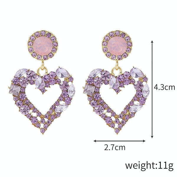E2109-12 Purple Diamond Love Silver Needle Earrings Simple Earrings