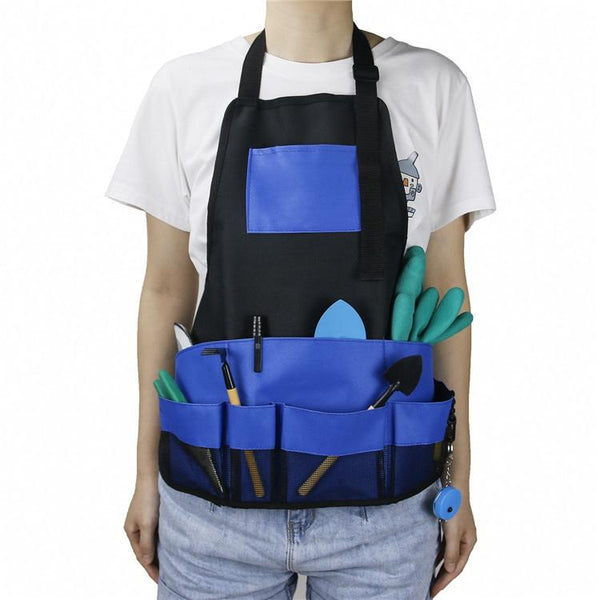 Multi Pocket Tool Apron Blue Garden Gardening Apron(Black+Blue)