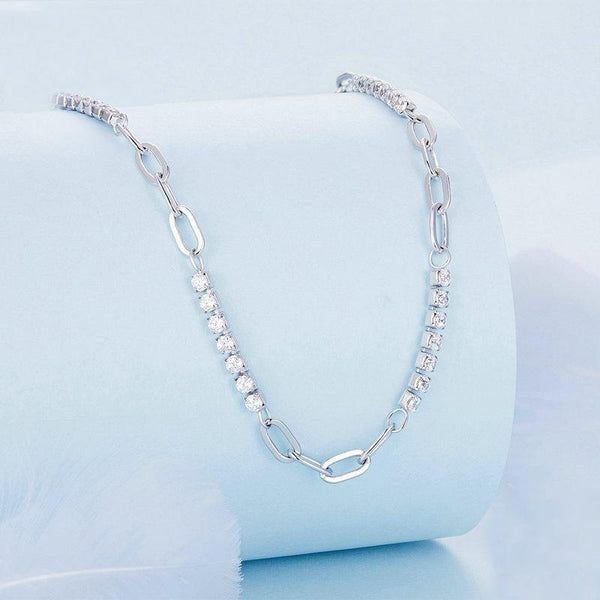 BSN282 Sterling Silver S925 Sparkling Spliced Zirconia White Gold Plated Necklace