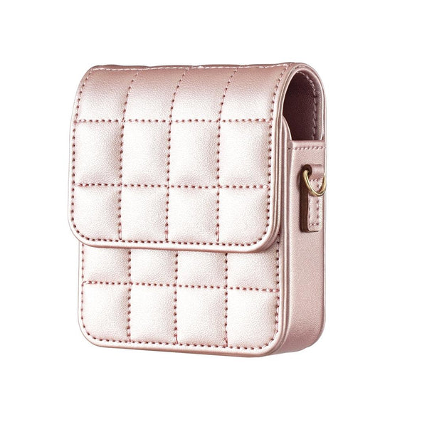 For Samsung Galaxy Z Flip6 BFB04 Plaid Crossbody Fold Phone Bag(Rose Gold)