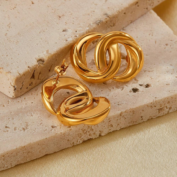 OPK GE910 1pair Simple Geometric Looped Temperament Stud Earrings Vintage Stainless Steel Earrings
