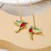 E2104-4 Red Bird Long Ear Wire Women Simple Earrings