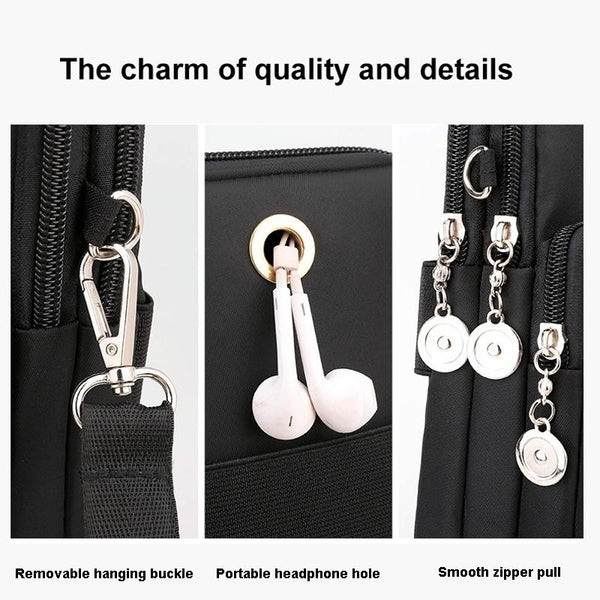 Crossbody Mobile Phone Bag Vertical Wallet Arm Bag With Headphone Hole(Black)