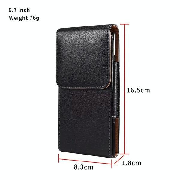 6.7 Inch  Men Vertical Mobile Phone Waist Bag Litchi Pattern Back Clip Buckle Belt Leather Case