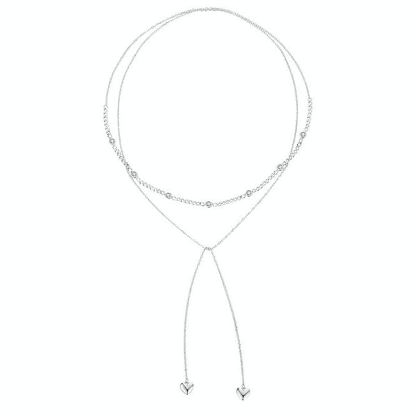 S925 Sterling Silver Platinum Plated Heart Shaped Double Sweater Necklace