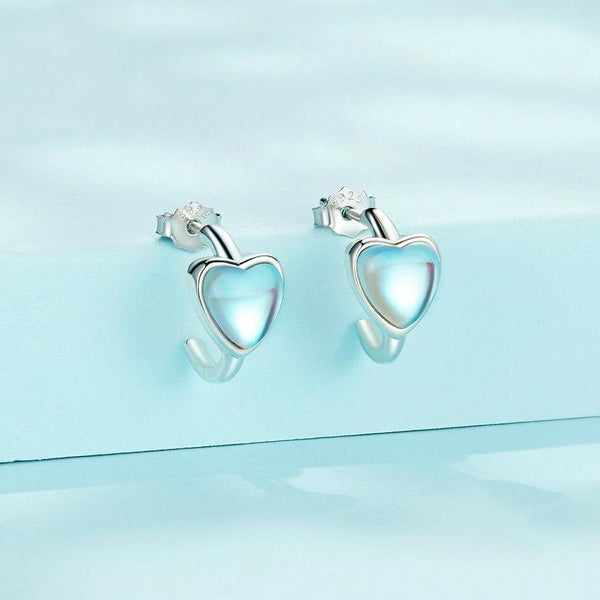 SCE1546 S925 Sterling Silver Synthetic Moonstone Heart Stud Earrings