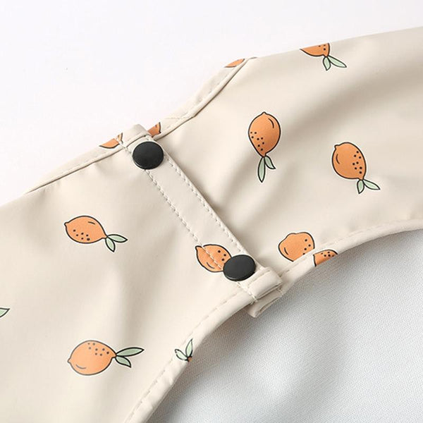 Long Sleeved Baby Soft PU Bib Waterproof Washable Easy Clean Smock With Pocket, Size: L(Leaf Cherry)