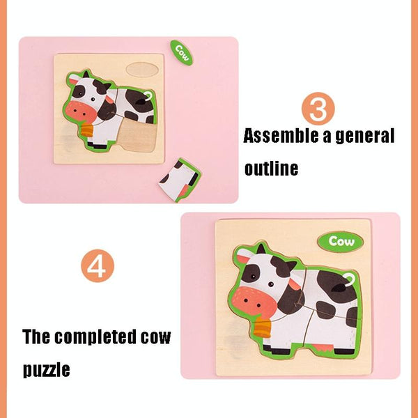 10 PCS Children Educational Animal Three-Dimensional Wooden Puzzle Toy(Train)