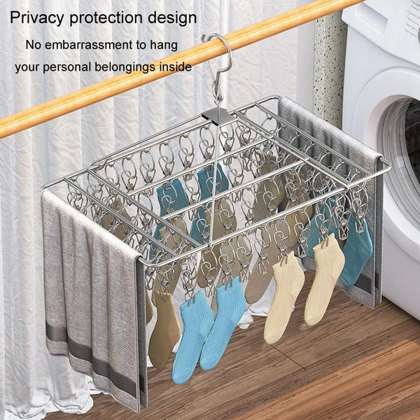 Square Socks Drying Hanger Stainless Steel Multifunctional Windproof Drying Rack, Style: 35x27cm 30 Clips