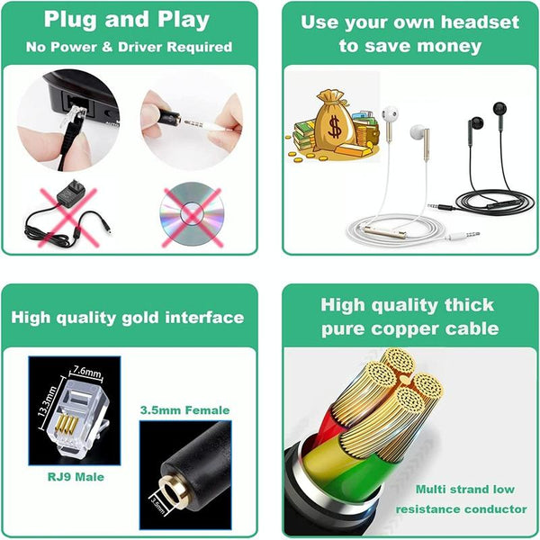 3.5mm Jack to RJ9 PC / Mobile Phones Headset to Office Phone Adapter Convertor Cable, Length: 32cm(Black)