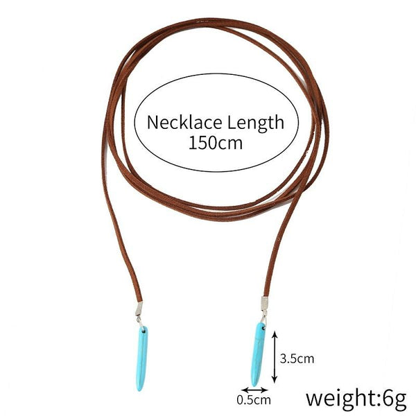 Bohemian Turquoise Natural Stone Sweater Vintage Pendant, Model: Two-pointed Necklace