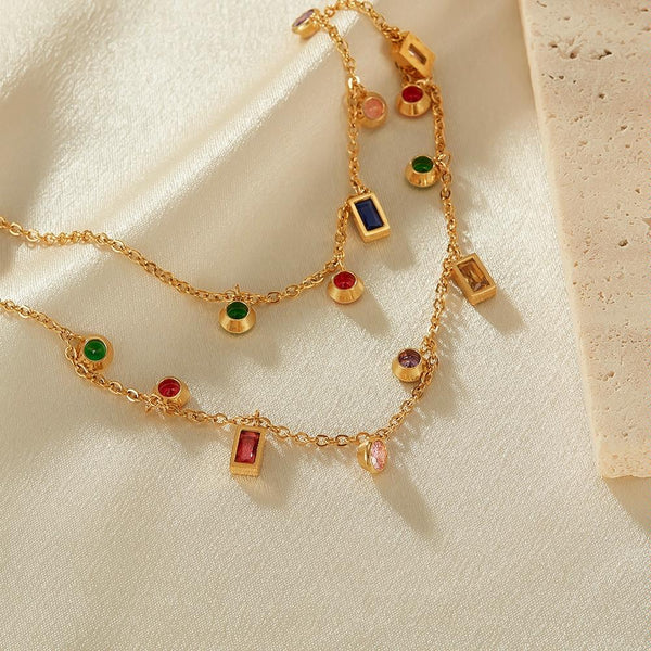 OPK GX2429 Colorful Dopamine Zirconia Small Accessories Stainless Steel Collarbone Chain