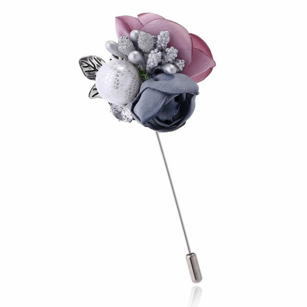 Fashion Handmade Fabric Flower Lace Pearl Brooch(Grey)