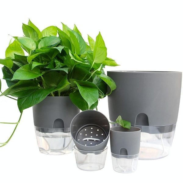 Transparent Plastic Double-Layer Water Storage Automatic Water-Absorbing Flowerpot, Size: A703 Caliber 8.2cm(White Transparent Basin)