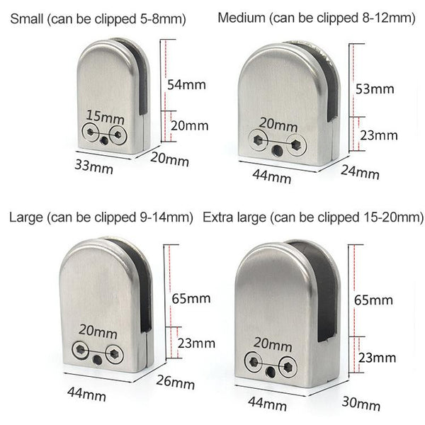 5-8mm Flat Bottom Matte Polished  201 Stainless Steel Fixed Clip Railing Glass Wood Layer Board Clamp Bracket