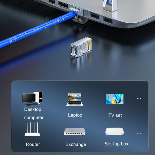 3U 100pcs / Can JINGHUA S688 Gigabit Transport Cabling Extruded Super Cat6 Dual Shield RJ45 8P8C Connector
