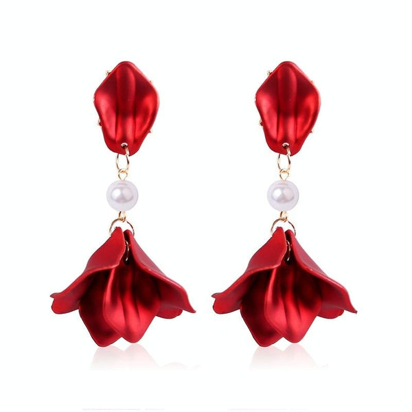 Long Exaggerated Fabric Art Handmade Petal Earrings, Color: E1910-4 Pearl Model