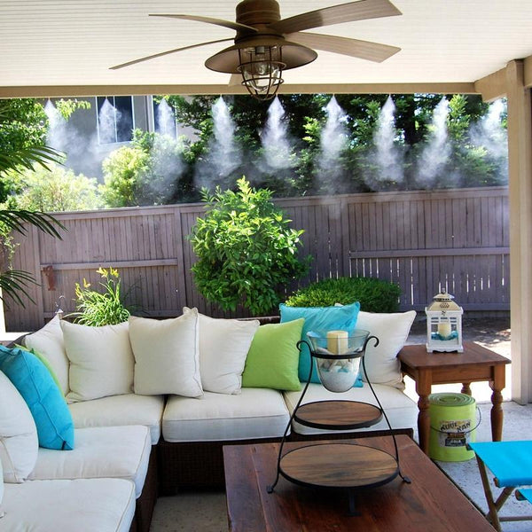 Outdoor Lawn Garden PE Hose Mist Watering Line Misting Cooling System with 21 x Mist Nozzles, Length: 15m (White)