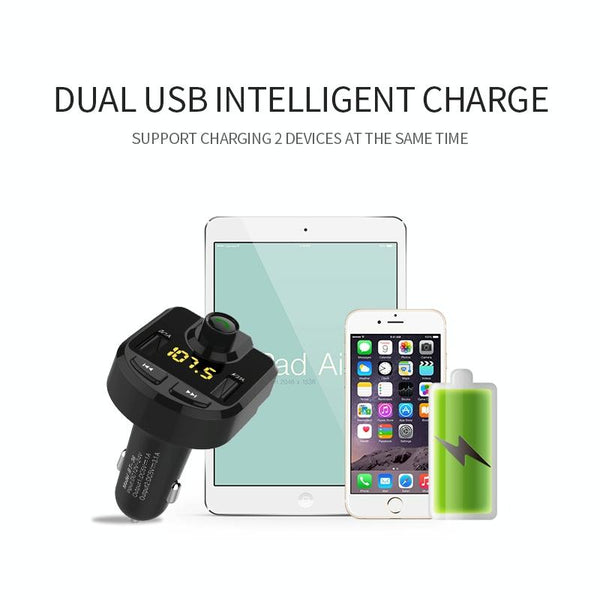 Bluetooth FM Transmitter Wireless In-Car Radio Adapter Music Player Hands-Free Calling Car Kit, Dual USB Charger, Support Bluetooth / Micro SD Card / TF Card / USB Disk