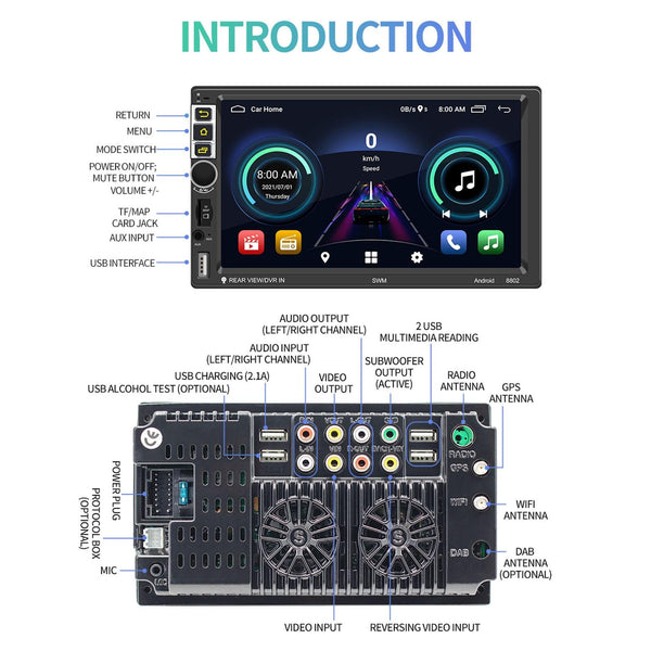 S-8802C 7 inch IPS Screen Car Android Player GPS Navigation Bluetooth Touch FM Radio CarPlay, Support Mirror Link & FM & WIFI & Steering Wheel Control
