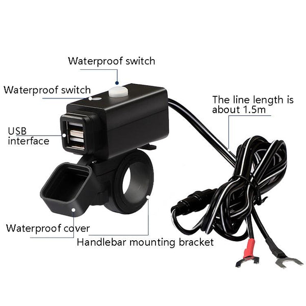 C082 Motorcycle Mobile Phone Charger Waterproof USB Charger With Switch Indicator