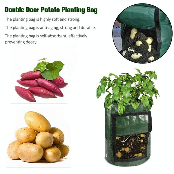 2 PCS 7 Gallons Potato Planting PE Bags Woven Fabric Bags Cultivation Garden Pots Vegetable Planting Bags Grow Bags Farm Garden Supplies