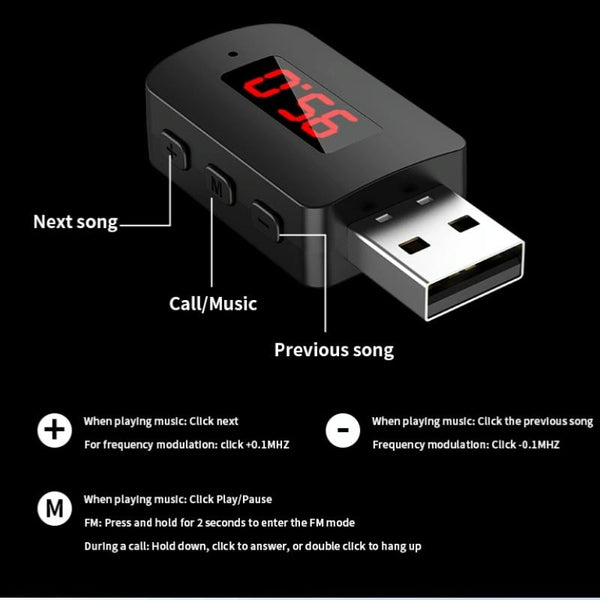 M10 Car Digital Display FM Radio USB Bluetooth Adapter Wireless Audio Receiver